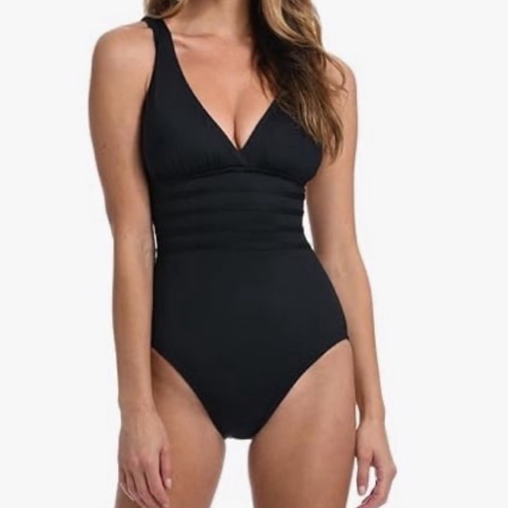 La Blanca Women's Island Goddess Multi-Strap Back Tunny Control Swimsuit NWT 14